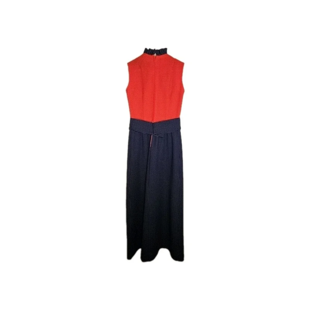 Vintage 70s Bayberry Prairie‎ Maxi Dress Pin Dot Polka Ruffle Americana Red Blue - Picture 11 of 13